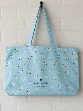 Kate Spade New York Large Canvas Tote Sky Blue Petal Floral NWOT Shopper Bag
